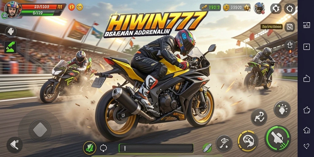 Tampilan gameplay balapan motor yang seru di HIWIN777.
