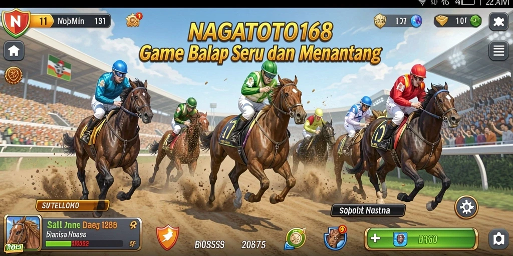 Screenshot gameplay NAGATOTO168 yang menunjukkan aksi balap yang mendebarkan.